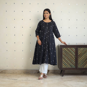 Black A-Line Cotton Jacquard Kurta
