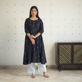 Black A-Line Cotton Jacquard Kurta