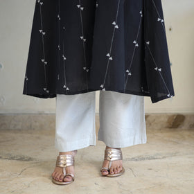 Black A-Line Cotton Jacquard Kurta