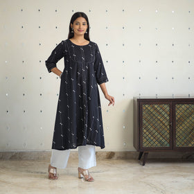 Black A-Line Cotton Jacquard Kurta