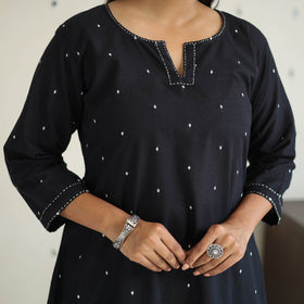 Black A-Line Cotton Jacquard Kurta