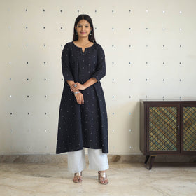 Black A-Line Cotton Jacquard Kurta
