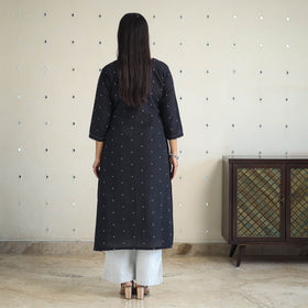 Black A-Line Cotton Jacquard Kurta