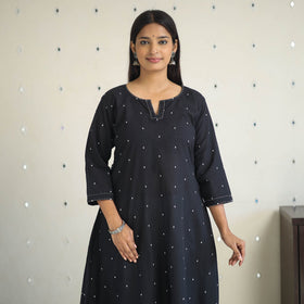 Black A-Line Cotton Jacquard Kurta