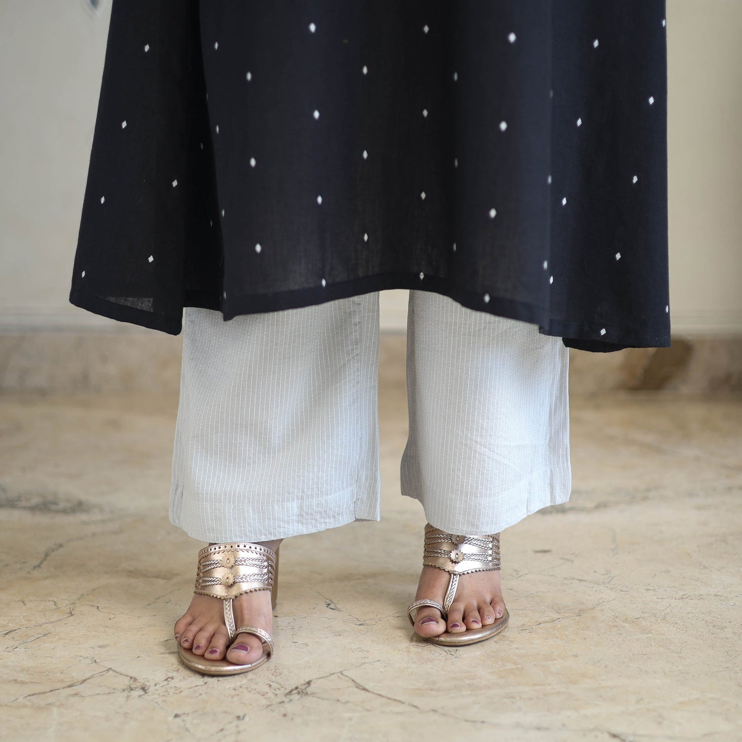 Black A-Line Cotton Jacquard Kurta