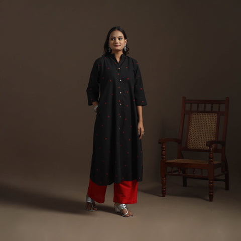 A-line cotton jacquard kurta for women 03 - handcrafted