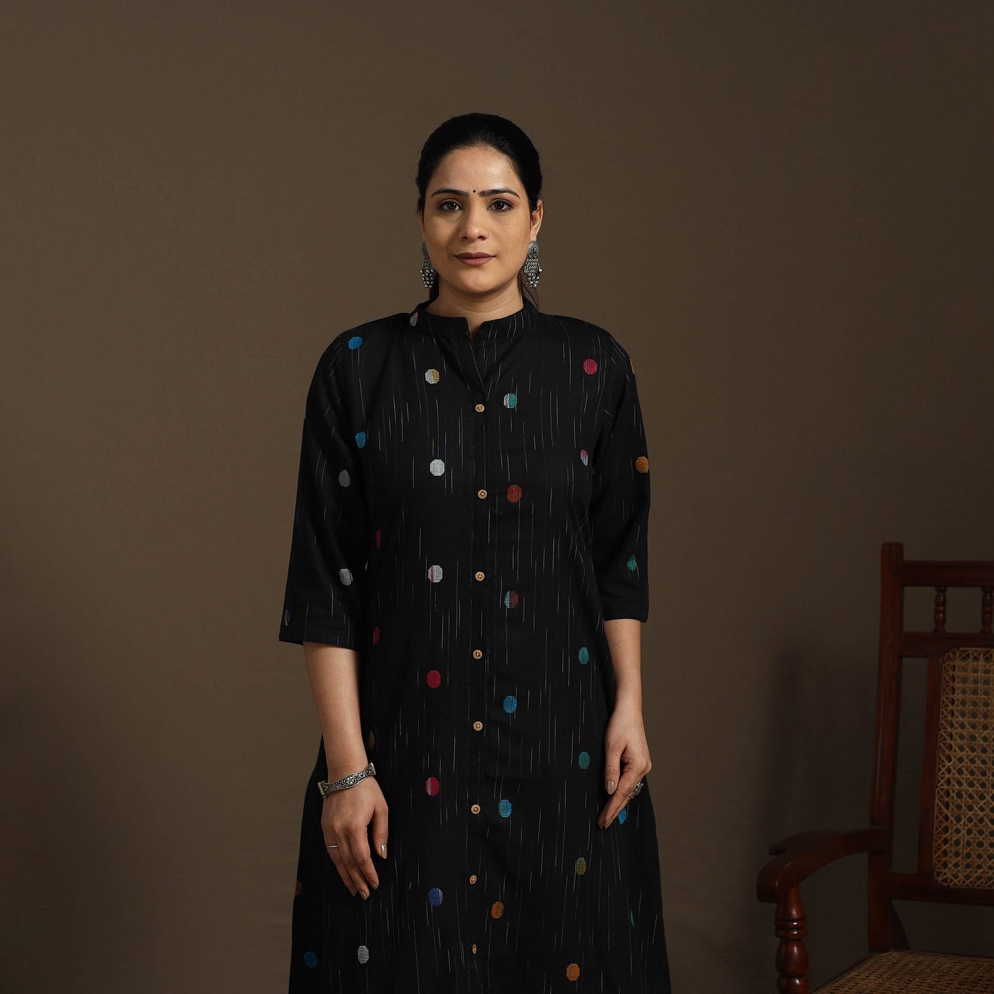 A-line cotton jacquard kurta for women 08 - handcrafted