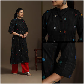 A-line cotton jacquard kurta for women 08 - handcrafted