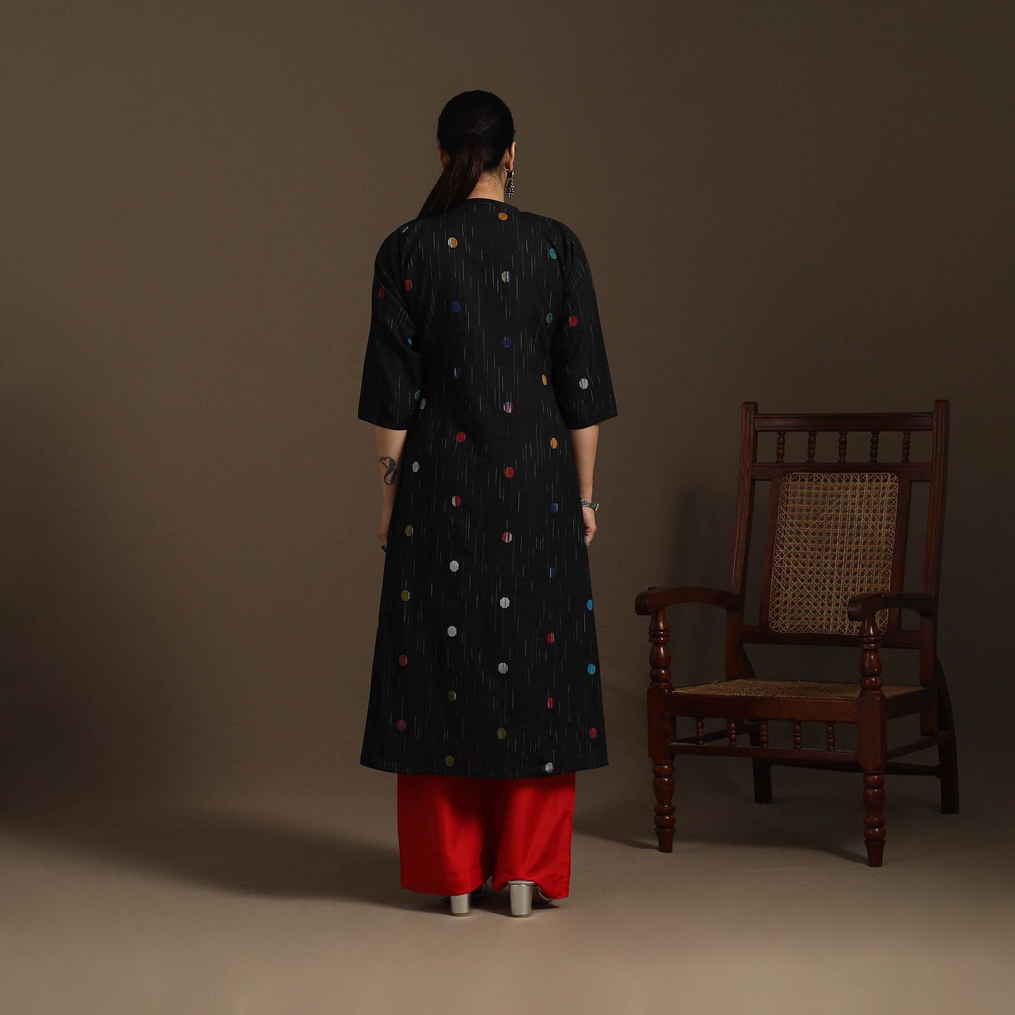 A-line cotton jacquard kurta for women 08 - handcrafted