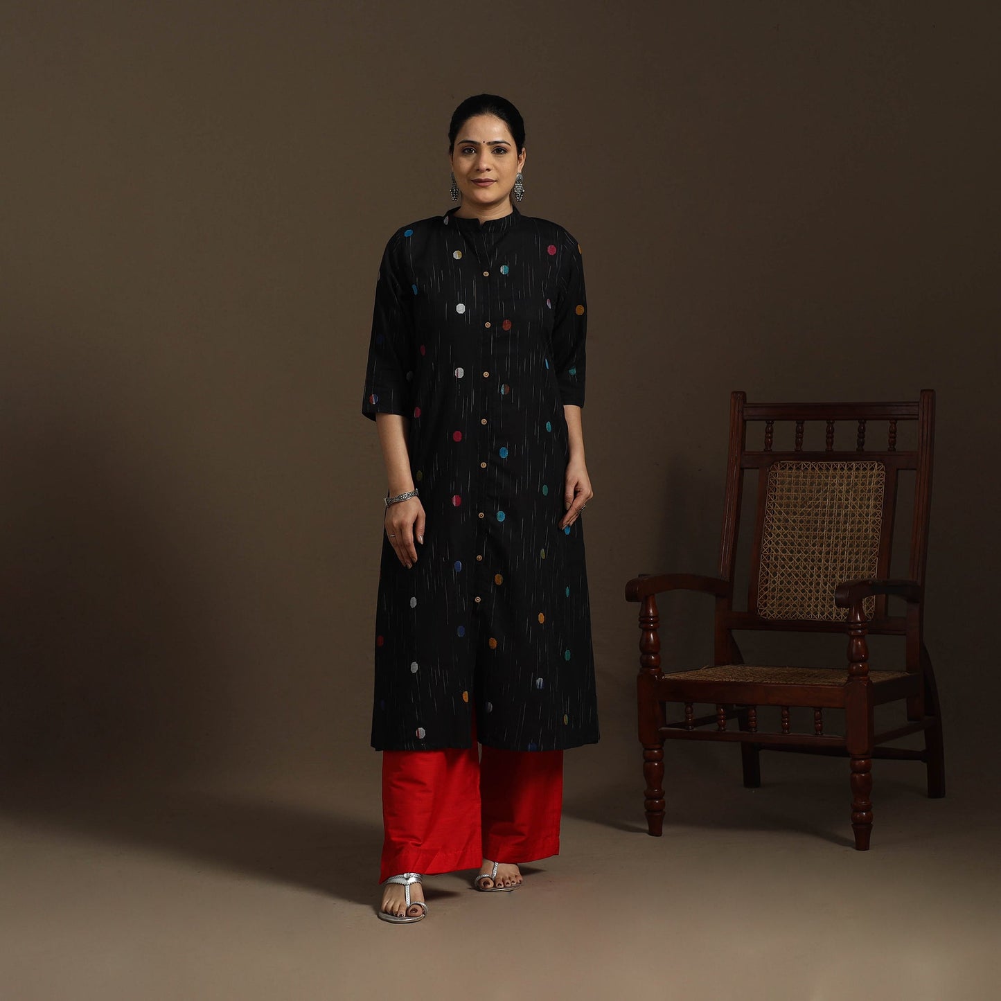 A-line cotton jacquard kurta for women 08 - handcrafted