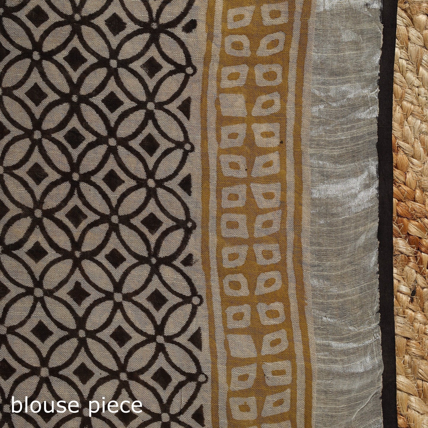 Black - Linen Hand Block Print Bagru Saree with Zari Border 14