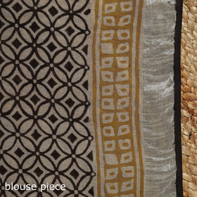 Black - Linen Hand Block Print Bagru Saree with Zari Border 14