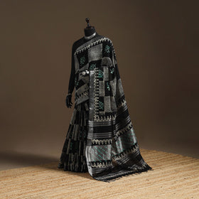 Linen hand batik saree with zari border 15 - handcrafted