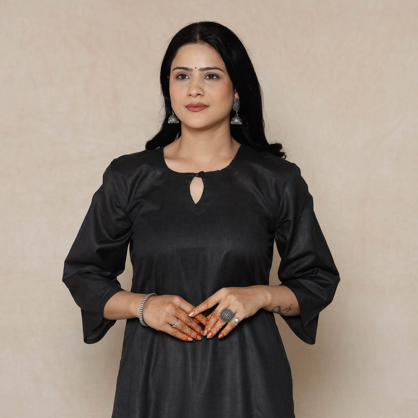 Buy Black Linen Viscose Plain Long Kurta for Women