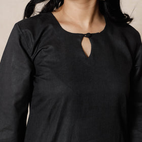 Buy Black Linen Viscose Plain Long Kurta for Women