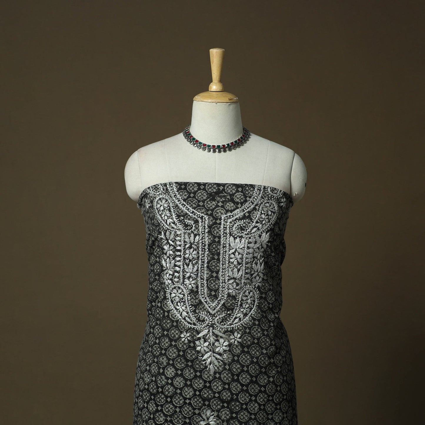 Lucknowi chikankari hand work bagru block print unstitched