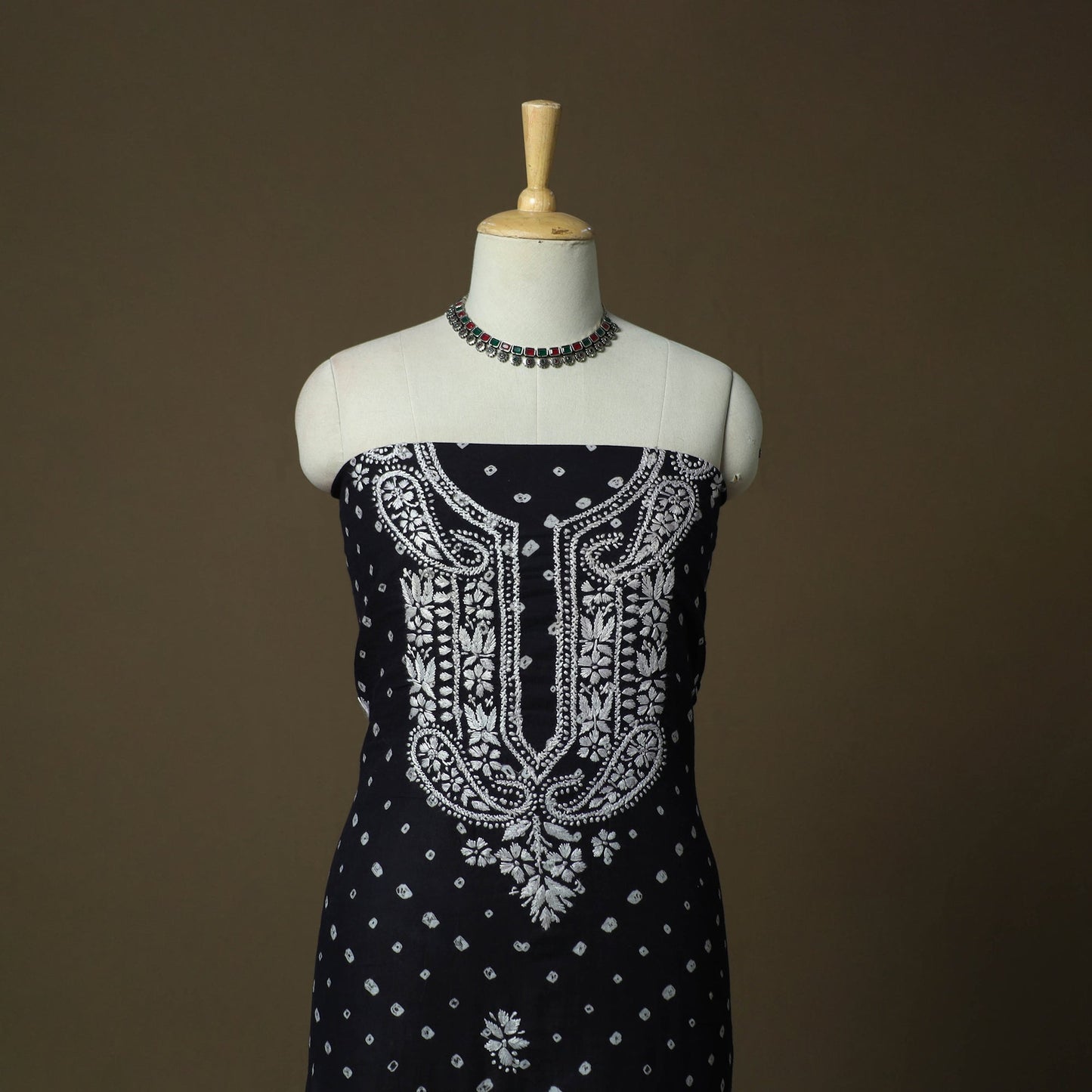 Lucknowi chikankari hand work bandhani unstitched kurta