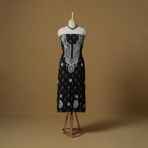 Lucknowi chikankari hand work pochampally ikat unstitched