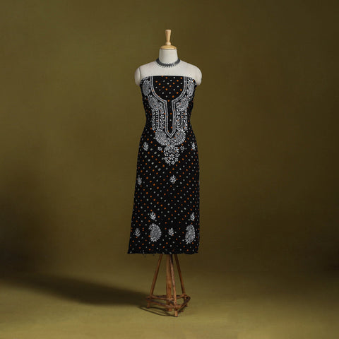 Black - lucknowi chikankari work bandhani unstitched kurta