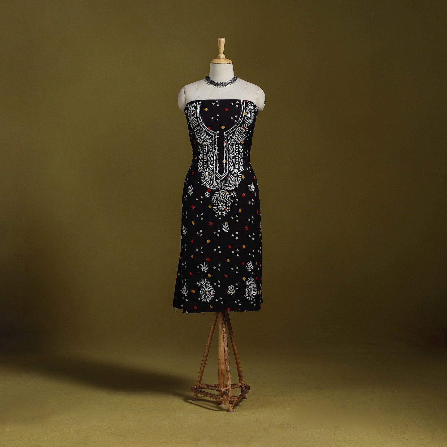 Lucknowi chikankari work bandhani unstitched kurta material