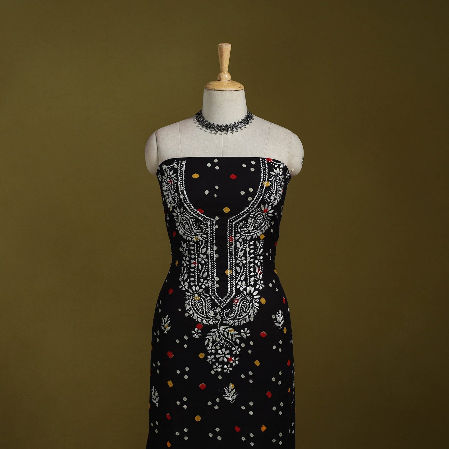 Lucknowi chikankari work bandhani unstitched kurta material