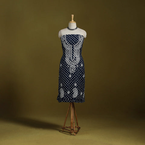 Lucknowi chikankari work bandhani unstitched kurta material