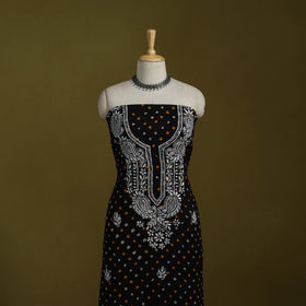 Black - lucknowi chikankari work bandhani unstitched kurta