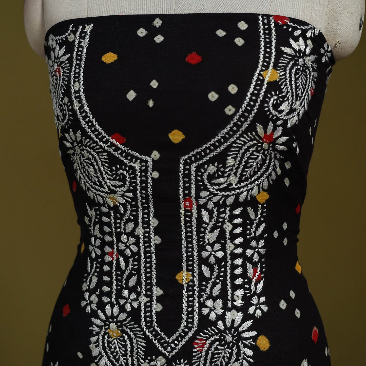 Lucknowi chikankari work bandhani unstitched kurta material