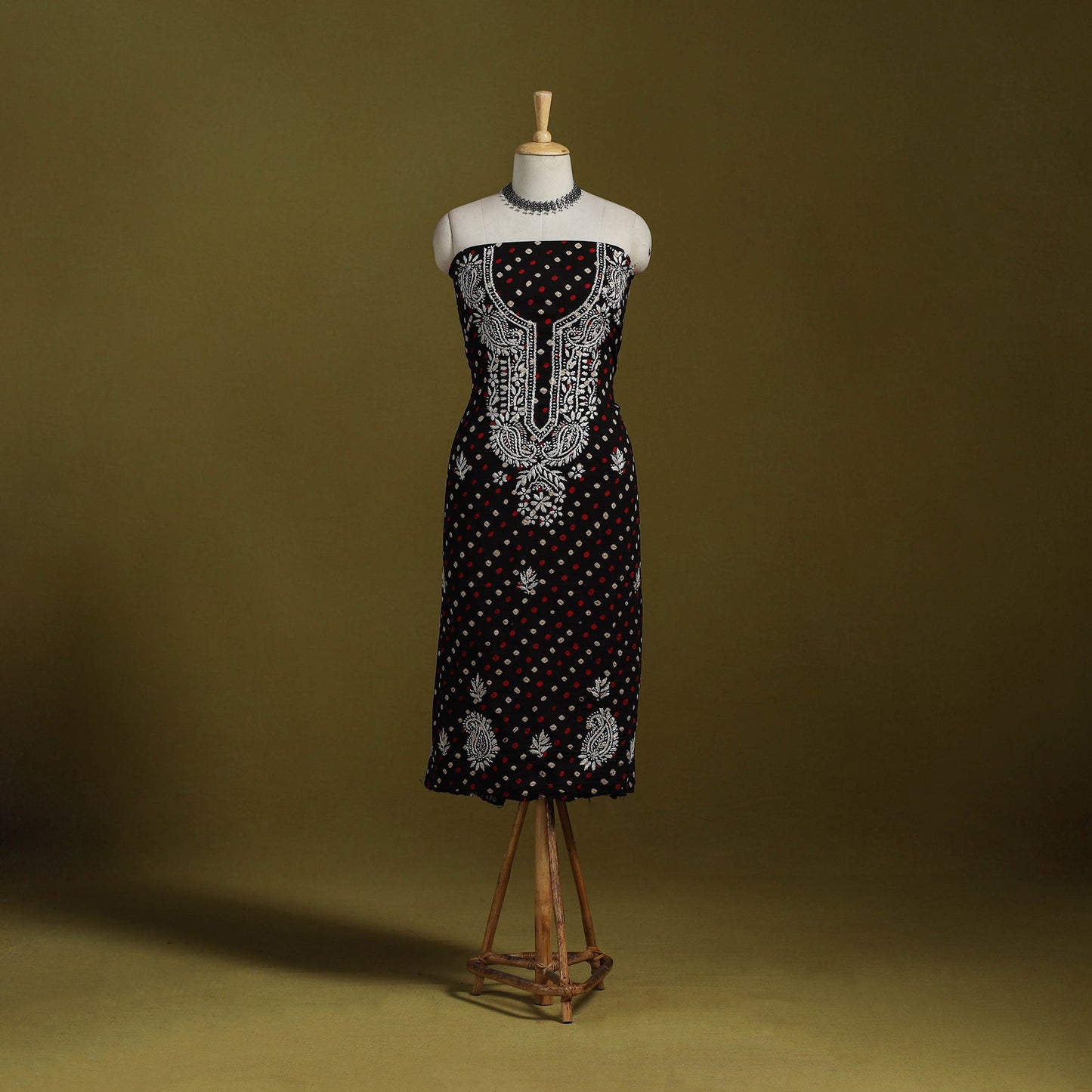 Lucknowi chikankari work bandhani unstitched kurta material