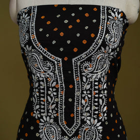 Black - lucknowi chikankari work bandhani unstitched kurta
