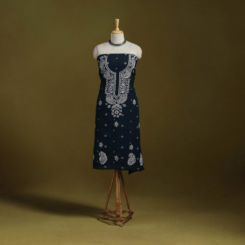 Black - lucknowi chikankari work jacquard unstitched kurta