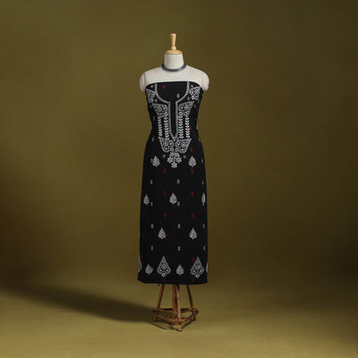 Black - lucknowi chikankari work jacquard unstitched kurta
