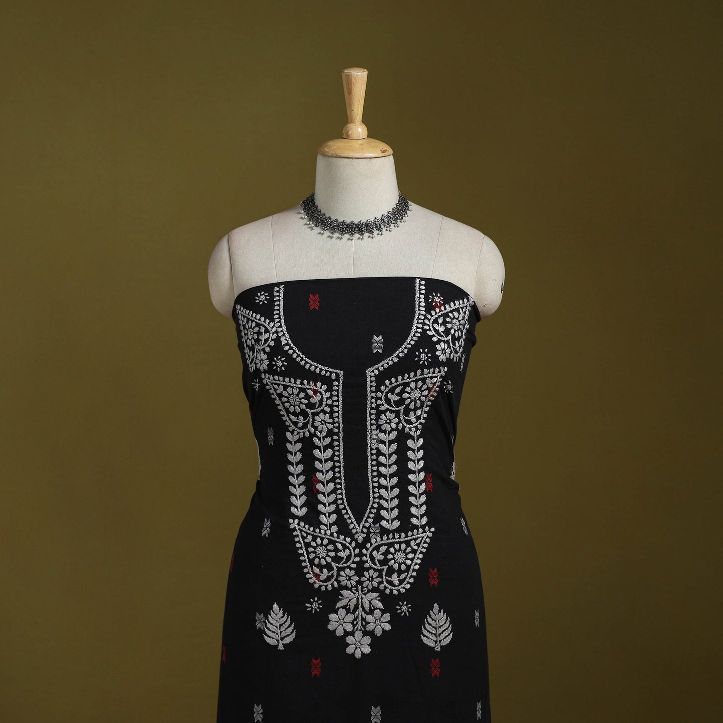 Black - lucknowi chikankari work jacquard unstitched kurta