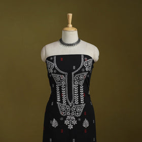 Black - lucknowi chikankari work jacquard unstitched kurta