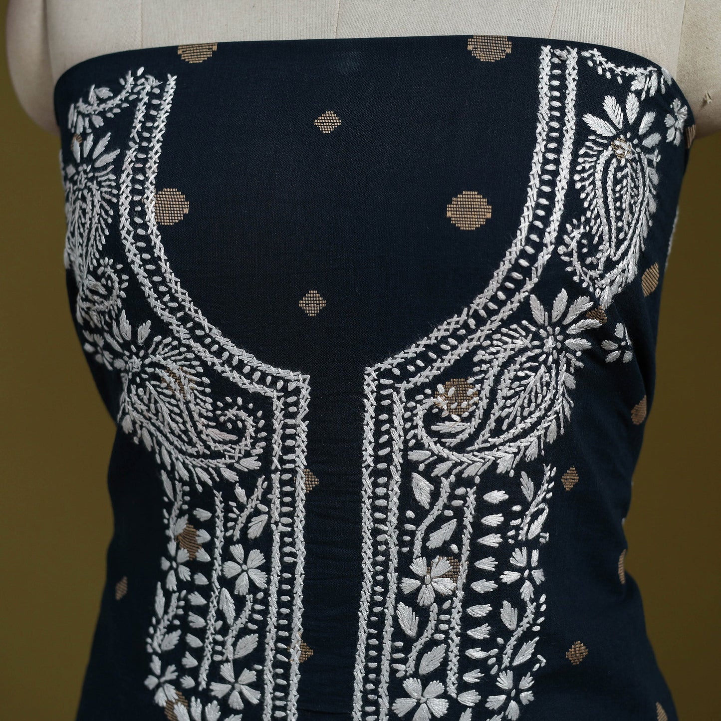 Black - lucknowi chikankari work jacquard unstitched kurta