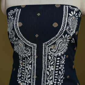 Black - lucknowi chikankari work jacquard unstitched kurta