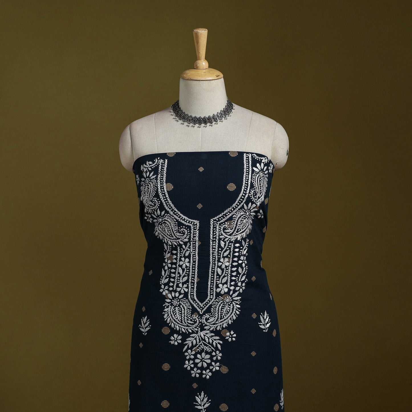 Black - lucknowi chikankari work jacquard unstitched kurta