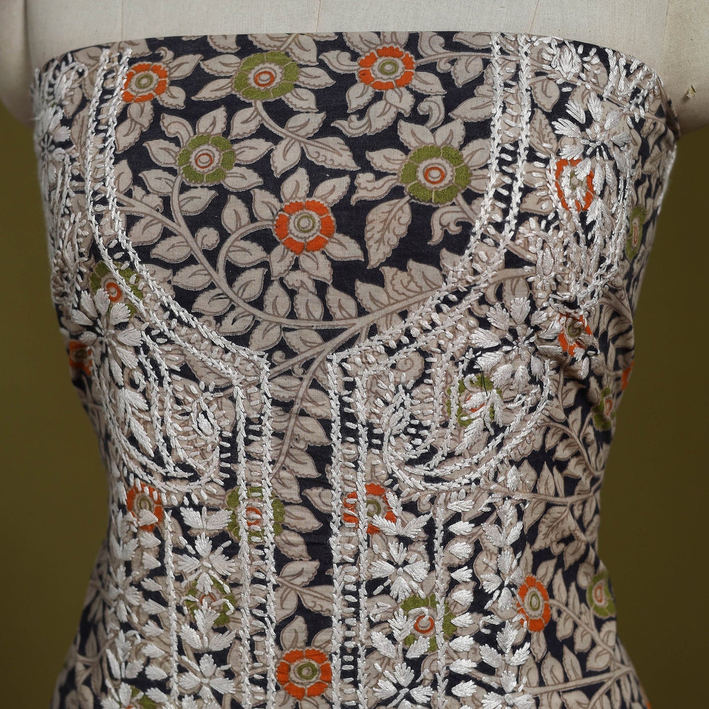 Lucknowi chikankari work kalamkari unstitched kurta