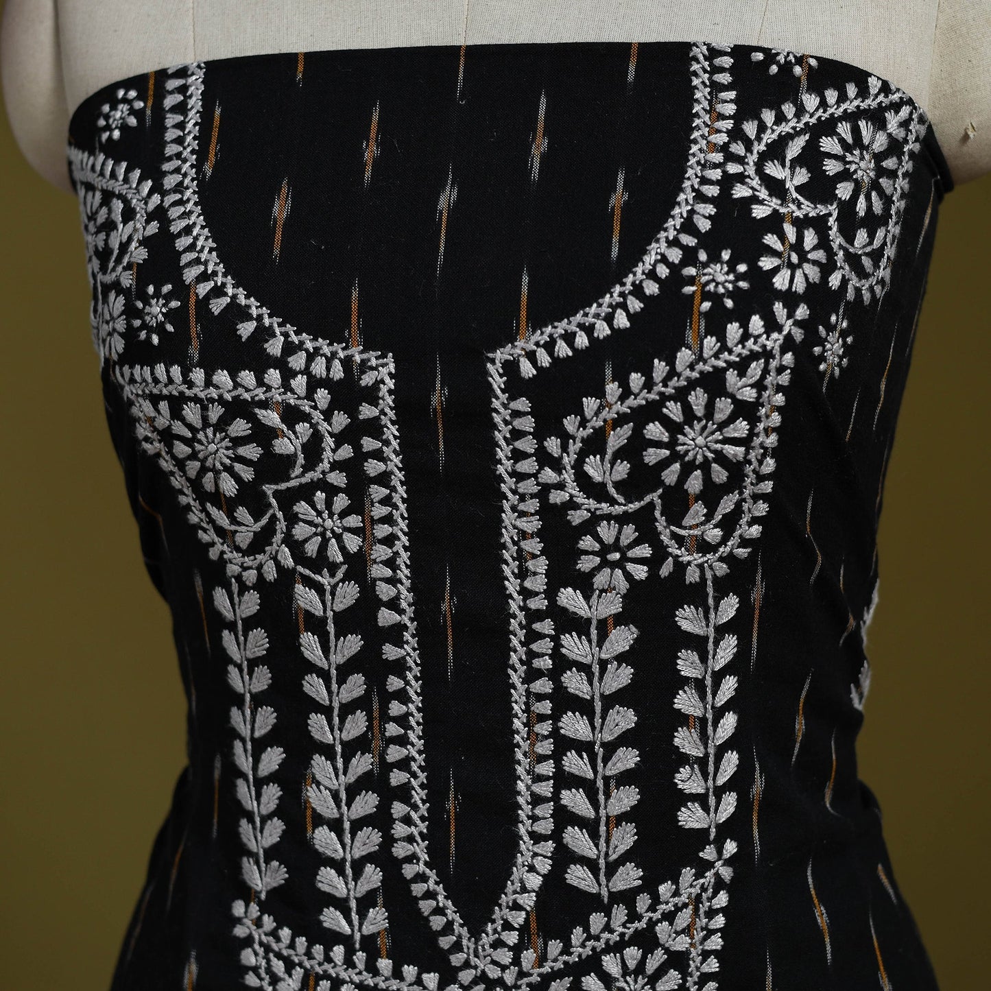 Lucknowi chikankari work pochampally ikat unstitched kurta