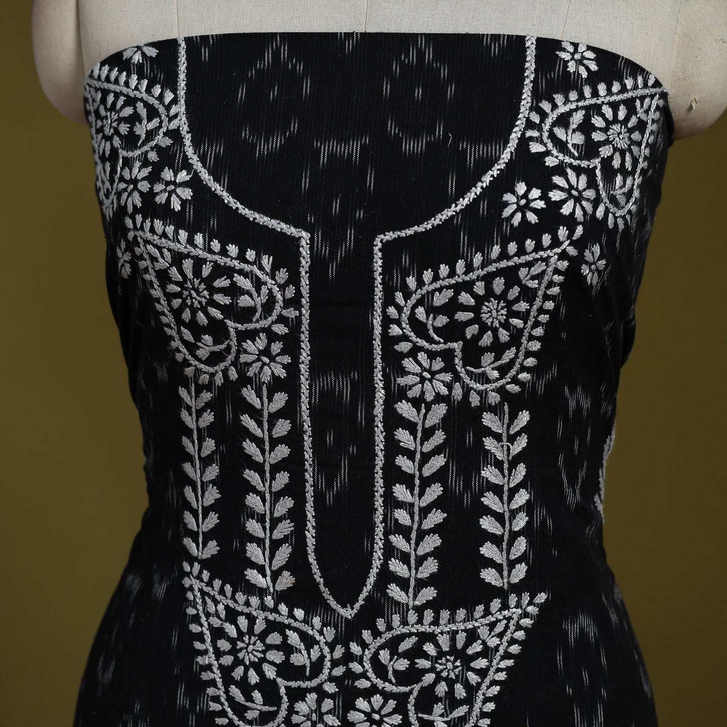 Lucknowi chikankari work pochampally ikat unstitched kurta