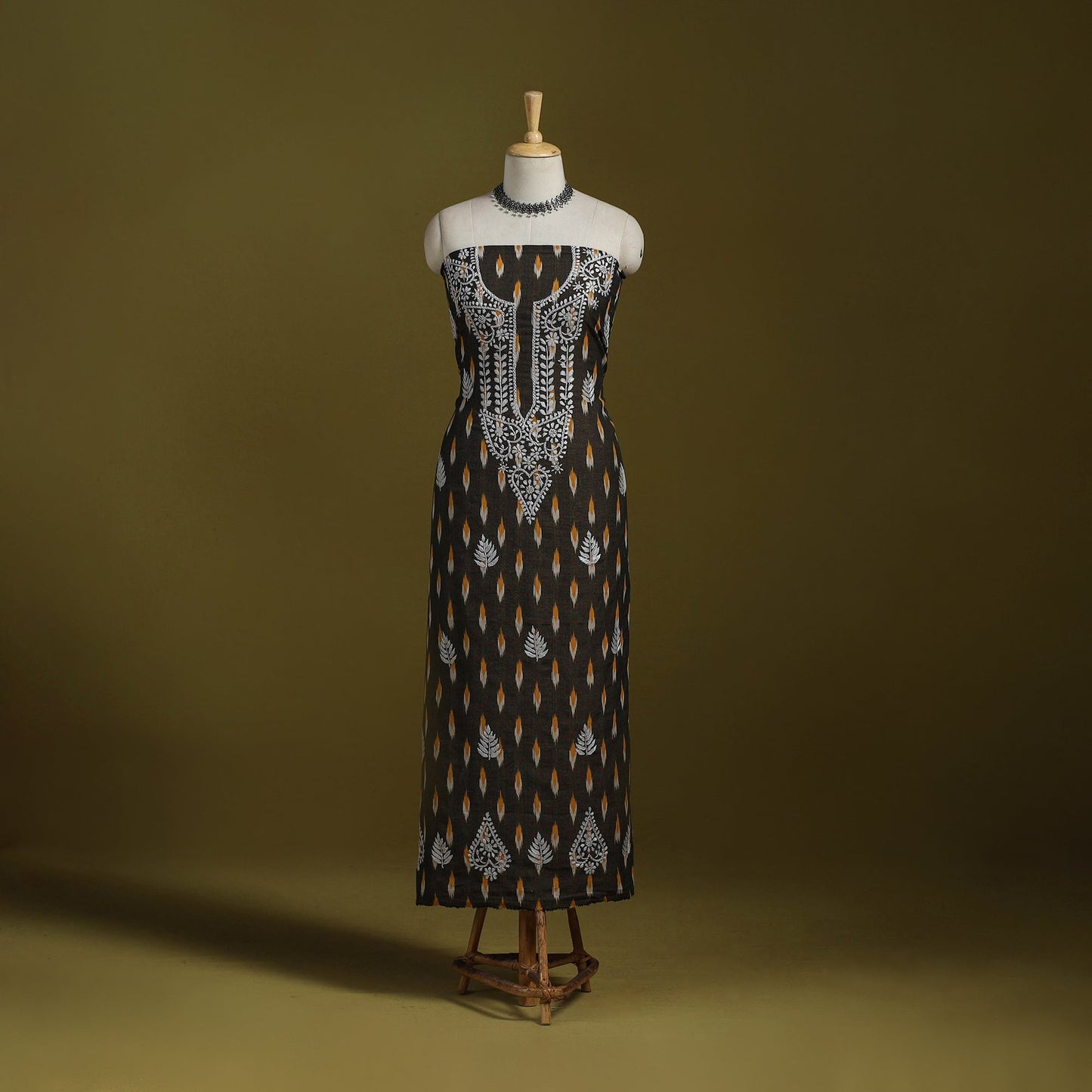 Lucknowi chikankari work pochampally ikat unstitched kurta