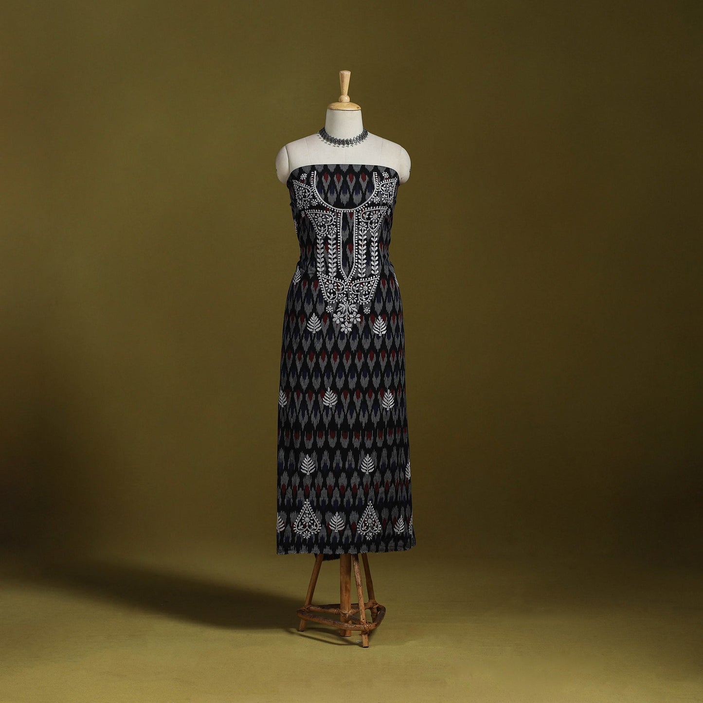 Lucknowi chikankari work pochampally ikat unstitched kurta