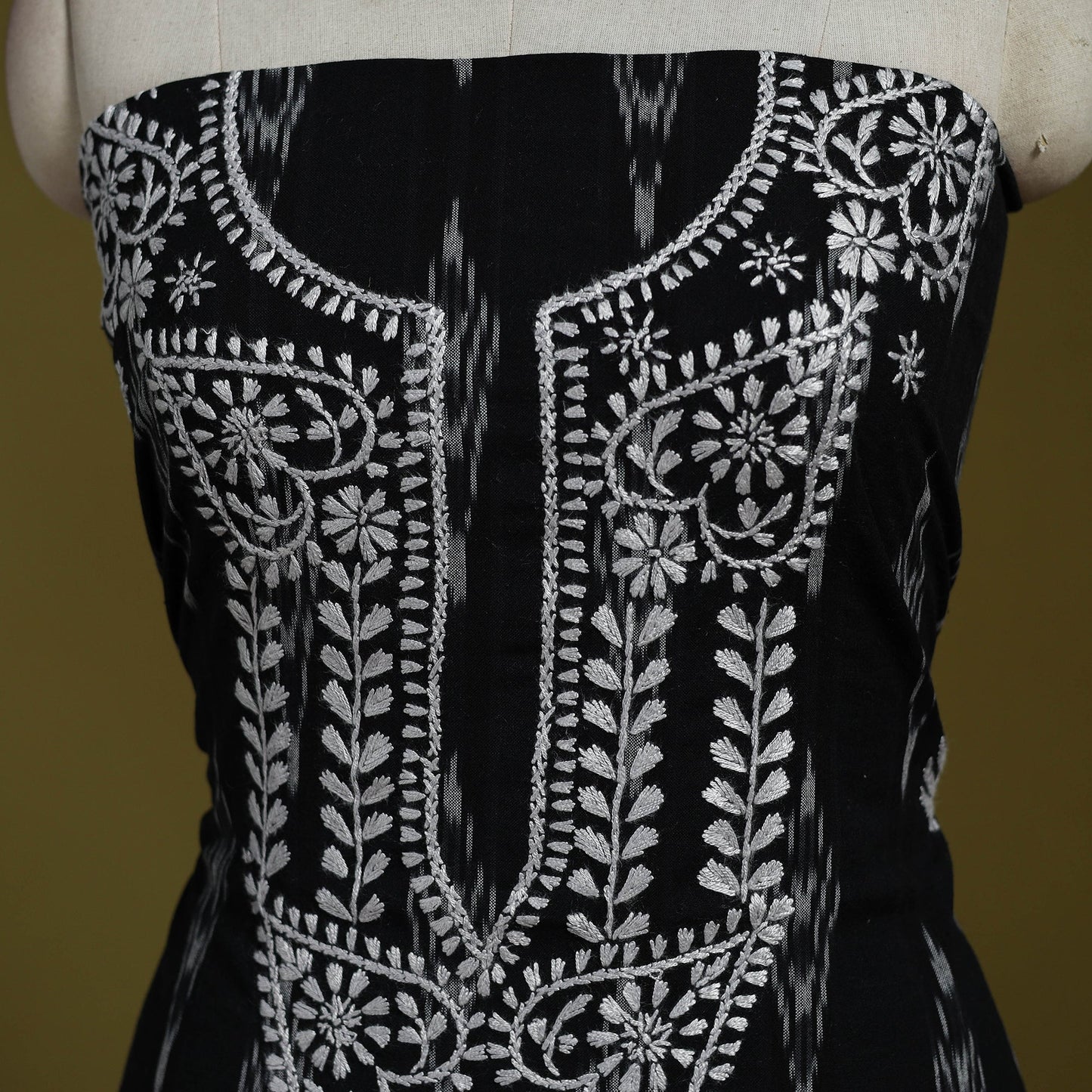 Lucknowi chikankari work pochampally ikat unstitched kurta