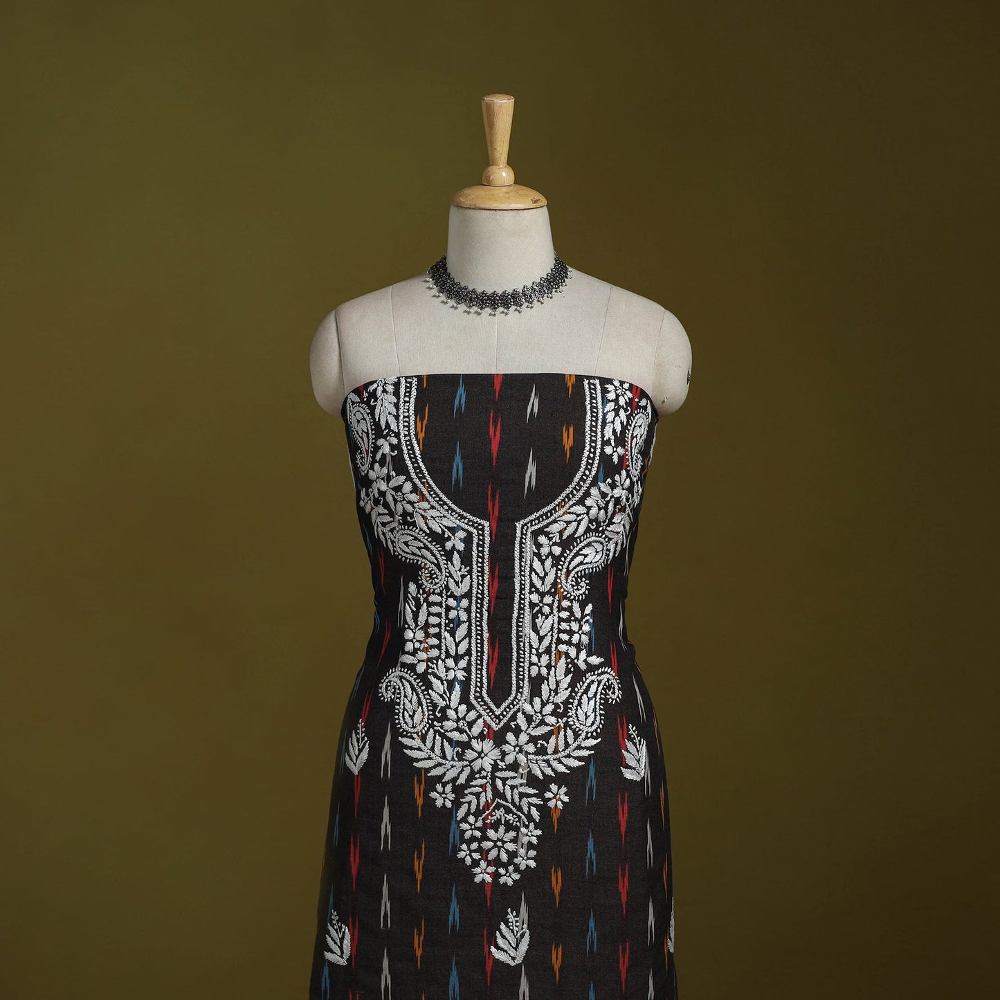 Lucknowi chikankari work pochampally ikat unstitched kurta