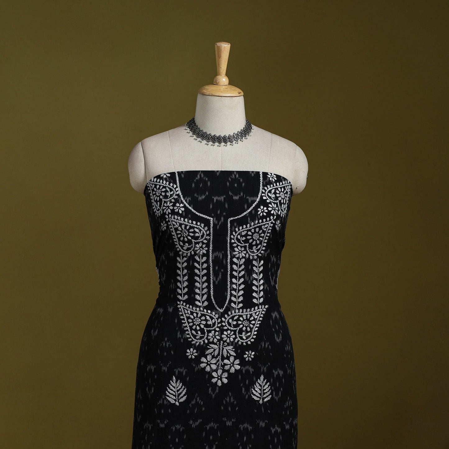 Lucknowi chikankari work pochampally ikat unstitched kurta