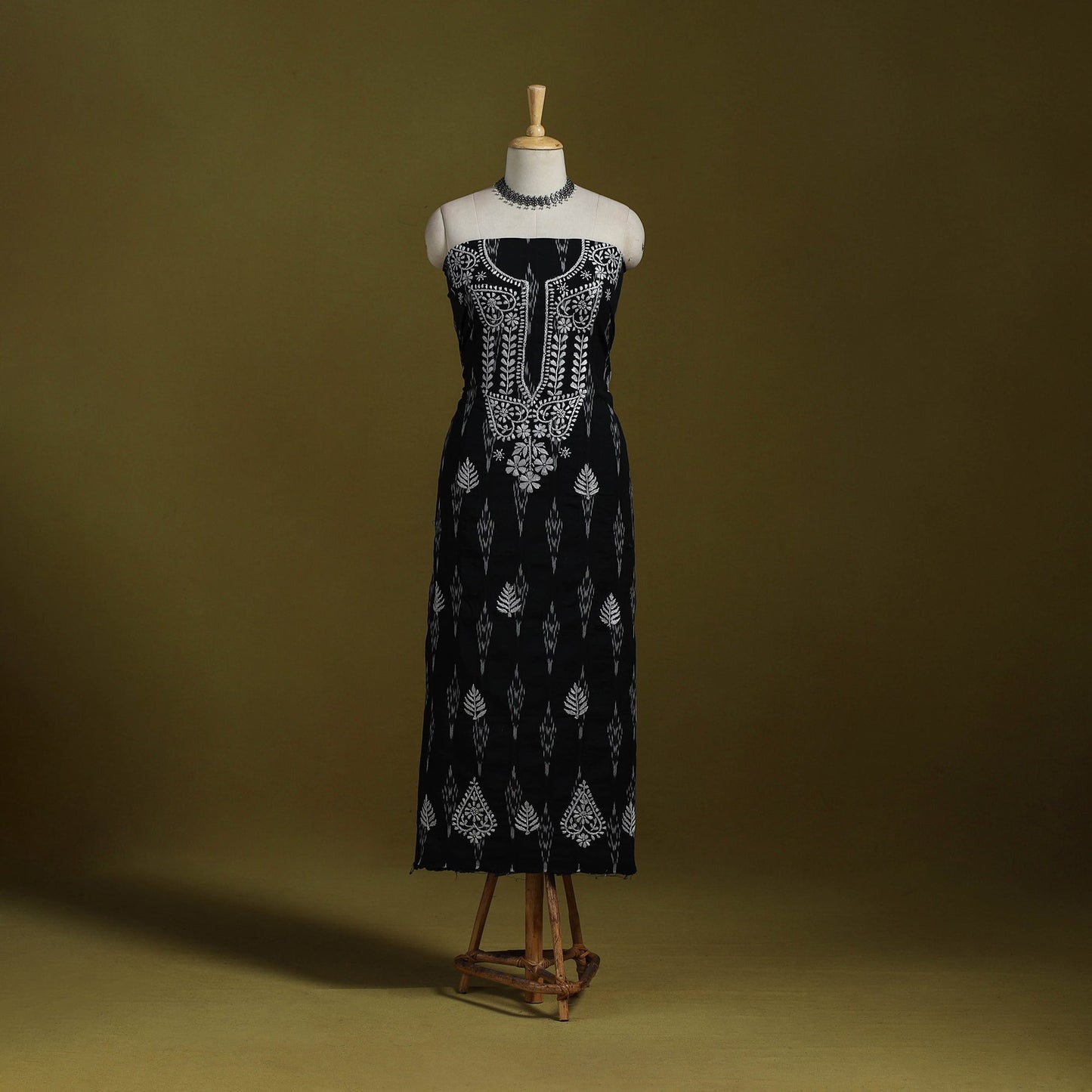 Lucknowi chikankari work pochampally ikat unstitched kurta