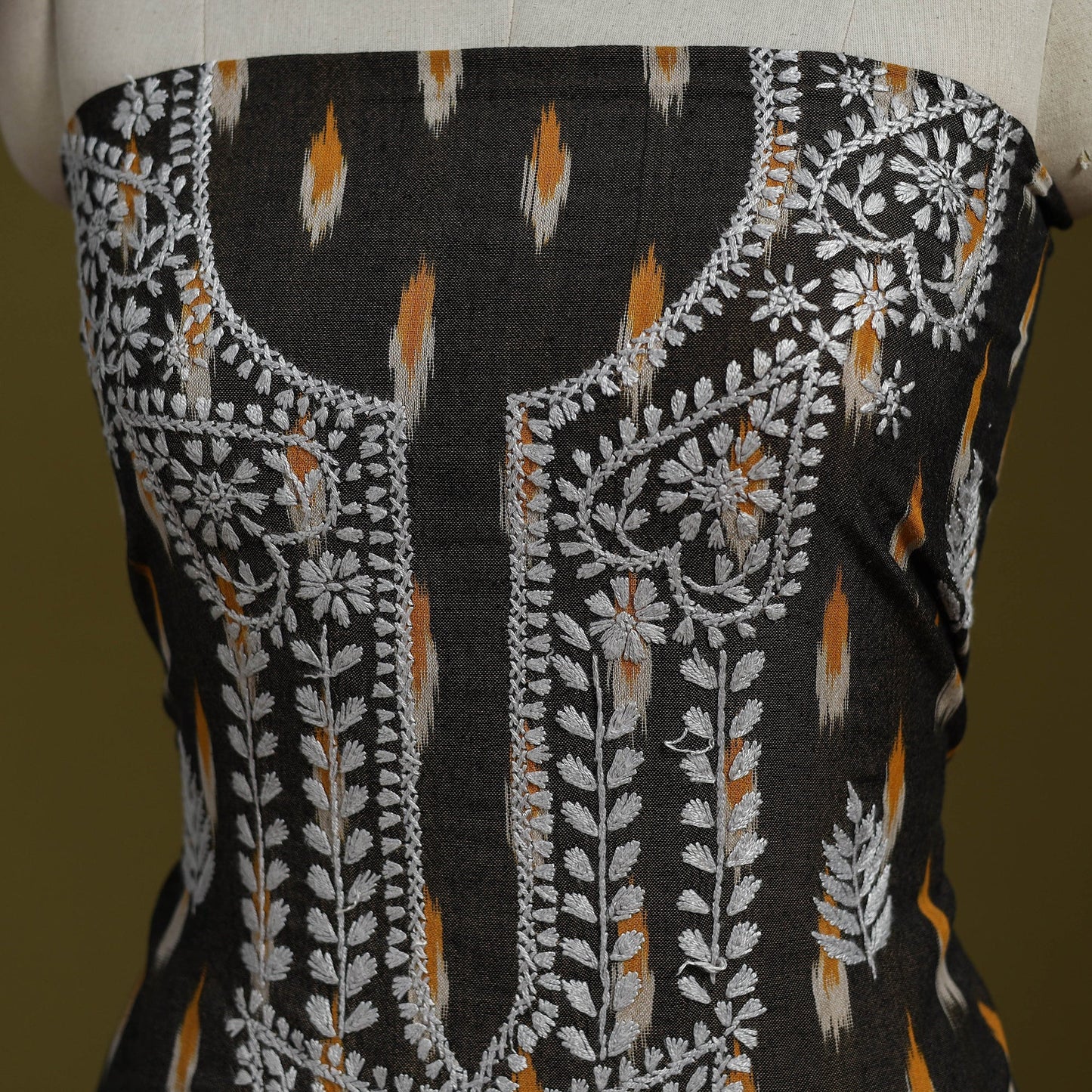 Lucknowi chikankari work pochampally ikat unstitched kurta