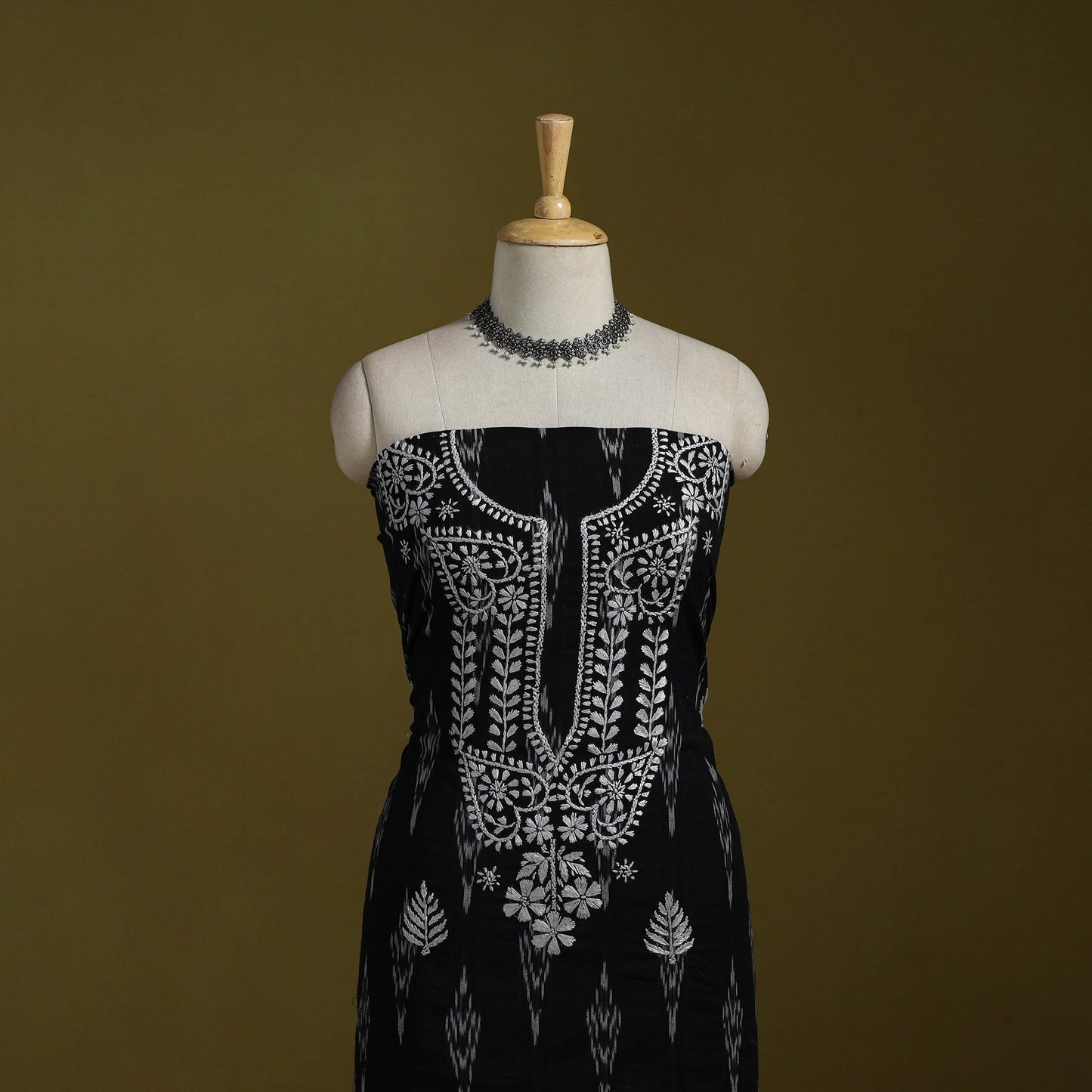 Lucknowi chikankari work pochampally ikat unstitched kurta