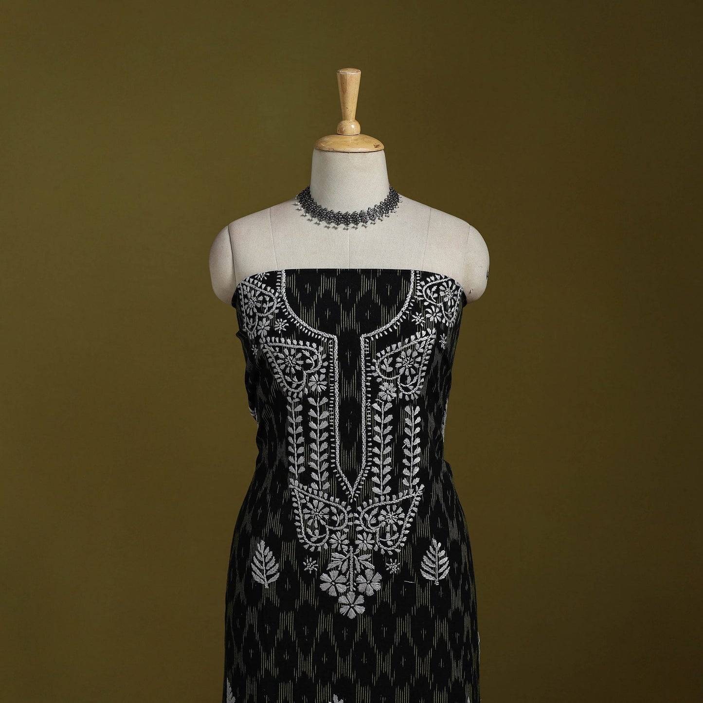 Lucknowi chikankari work pochampally ikat unstitched kurta