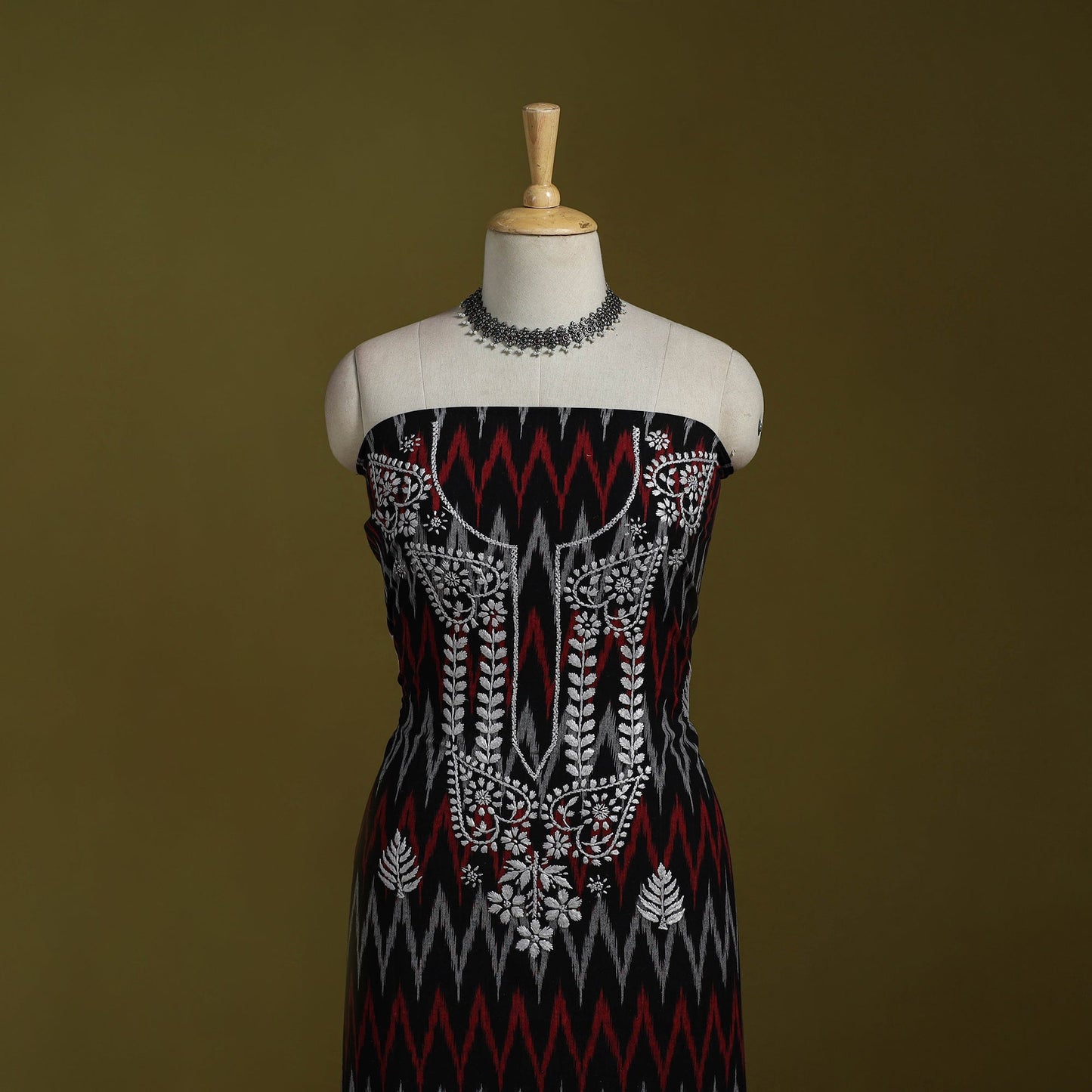 Lucknowi chikankari work pochampally ikat unstitched kurta